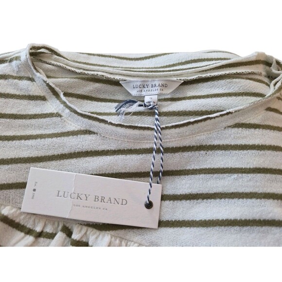 Lucky Brand Women’s Striped Ruffle Top Size S New With Tags Green White Cotton - Picture 8 of 10